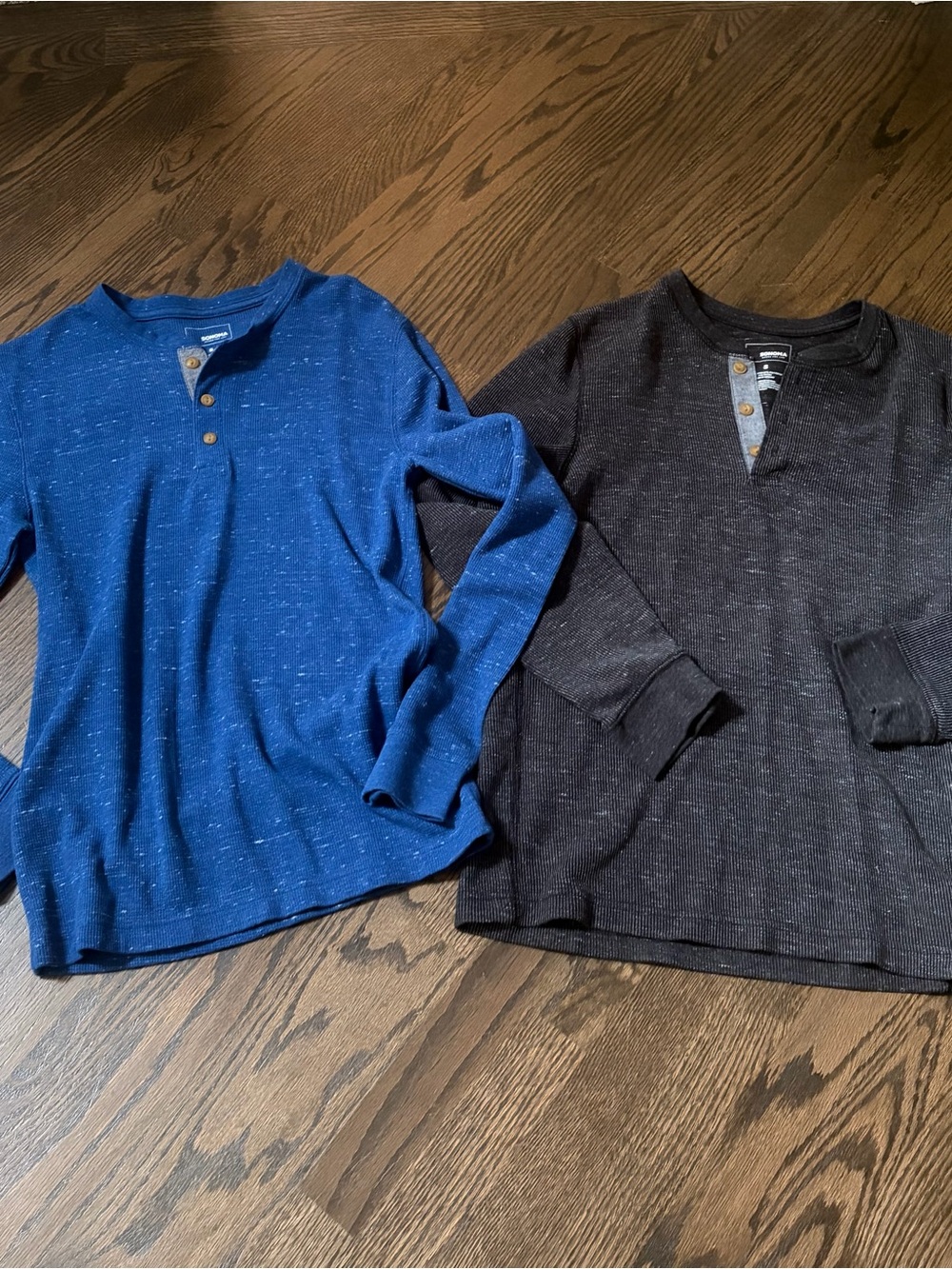 Pair of Sonoma Men's Crewneck Henley Thermal w/ buttons - Blue & Charcoal EUC
